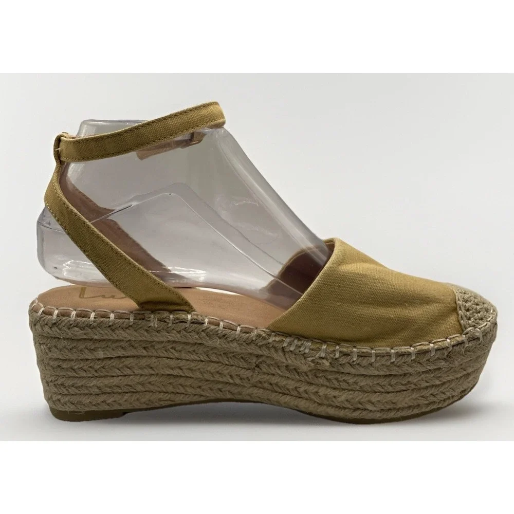 Lulus Janelle Platform Marigold Canvas Espadrille Sandals Women's Size 8
